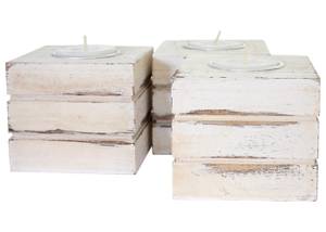 bougeoir pour bougies Leuca (lot de 3) Blanc - Bois/Imitation - En partie en bois massif - 8 x 7 x 8 cm