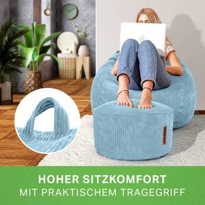 Pouf XXL + Tabouret - velours côtelé Bleu clair