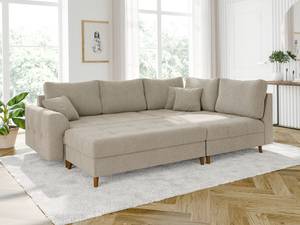 Ecksofa und Hocker Oskar Beige - Armlehne davorstehend rechts - Ecke davorstehend links