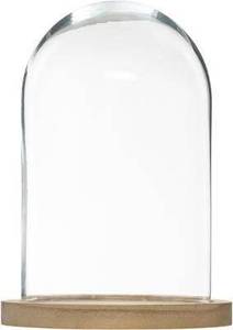 Deko-Glaskuppel, Ø 18 cm, mit Holzbasis Glas - 19 x 26 x 19 cm
