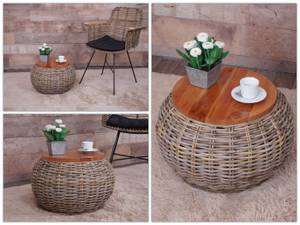 Beistelltisch M30 Braun - Metall - Rattan - Holzart/Dekor - 49 x 33 x 49 cm