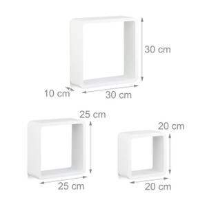 Hängeregal Cube 3er Set Weiß - Holzwerkstoff - 30 x 30 x 10 cm