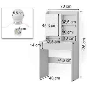 Schminktisch Laura 38280 Weiß - Holzwerkstoff - 70 x 136 x 40 cm