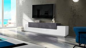 Meuble TV Nico Blanc brillant et Ardoise Anthracite - Blanc