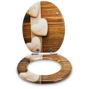 WC Sitz mit Absenkautomatik - Hearts Beige - Braun - Weiß - Holzwerkstoff - 38 x 5 x 44 cm