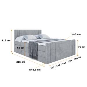 Boxspringbett IDRIKO-Z KING Hellgrau - Breite: 160 cm