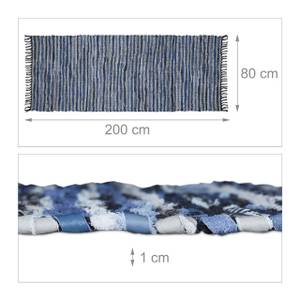 Flickenteppich Leder & Baumwolle Schwarz - Blau - Grau - Echtleder - Textil - 200 x 1 x 80 cm