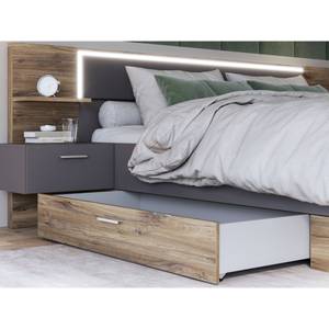 Doppelbett Valerie 1 mit LED Grau - Holzwerkstoff - 287 x 210 x 99 cm