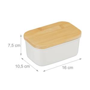 Boîte à beurre en bambou et céramique Marron - Blanc - Bambou - Céramique - 16 x 8 x 11 cm
