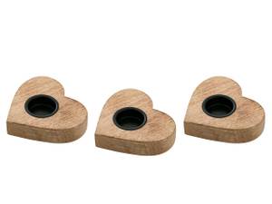 Teelichthalter Herzen 3er Set Holz Braun - Massivholz - 12 x 3 x 11 cm