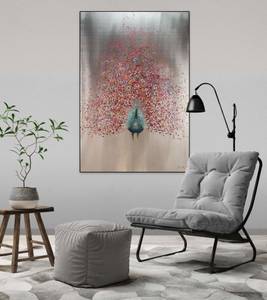 Tableau peint Bird of the Spring Rose foncé - Bois massif - Textile - 80 x 120 x 4 cm