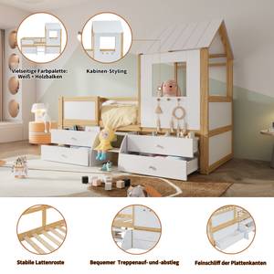 Hausbett WoodyZoom Ⅰ Beige - Weiß - Holzwerkstoff - Massivholz - Holzart/Dekor - 97 x 159 x 204 cm