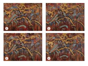 Tableau peint à la main Colourful Marble Bleu - Rouge - Bois massif - Textile - 100 x 70 x 4 cm