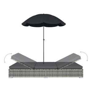 Chaise longue de jardin avec parasol Gris - Matière plastique - Polyrotin - 140 x 190 x 197 cm