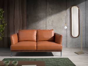 Canapé 2 places en cuir et acier Marron - Cuir véritable - Textile - 176 x 87 x 93 cm