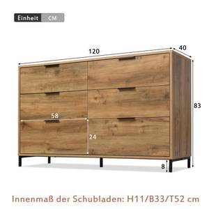 Kommode Natur Ⅲ Beige - Holzwerkstoff - Metall - 40 x 76 x 120 cm