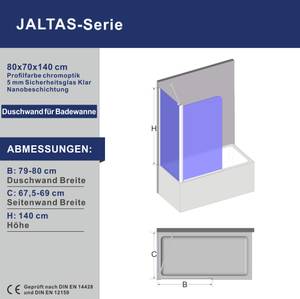 Duschwand für Badewanne GWALAS Silber - Glas - 70 x 140 x 80 cm