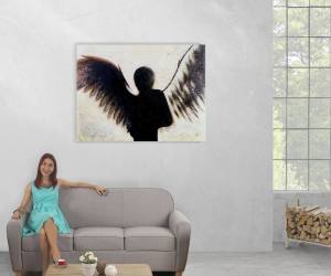 Tableau à l'huile ange peinte main Textile - 120 x 90 x 3 cm