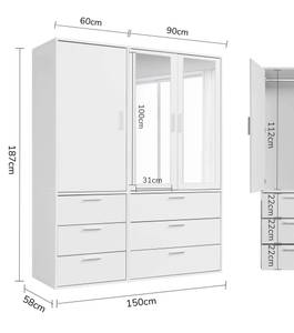 Kleiderschrank Der Grenzenlose II Weiß - Breite: 150 cm - 3 Türen