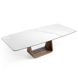 Table à manger en porcelaine et bois Marron - Blanc - Porcelaine - Bois massif - Pierre - Bois/Imitation - 260 x 75 x 120 cm
