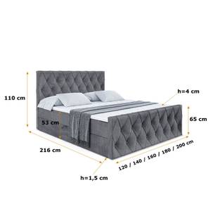 Boxspringbett - AMAY Grau - Breite: 120 cm - H3