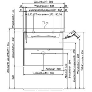 Waschplatz Set in Eiche 60cm mit Becken Braun - Holzwerkstoff - 60 x 200 x 45 cm