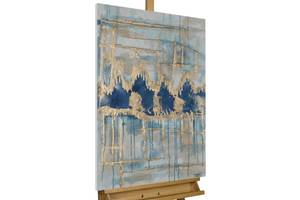 Tableau peint Hypnotic Turquoise Doré - Bois massif - Textile - 60 x 90 x 4 cm