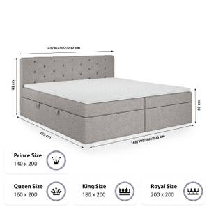 Boxspringbett Pekin Hellgrau - Breite: 202 cm