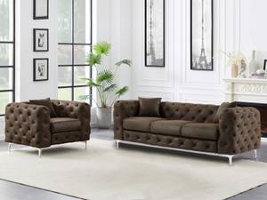 Couchgarnitur EDWINA 2er-Set Braun - Textil - 91 x 76 x 220 cm