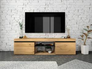 Set Buffet-Meuble Tv140-Table Chêne/Noir Marron - Bois manufacturé - 90 x 80 x 420 cm