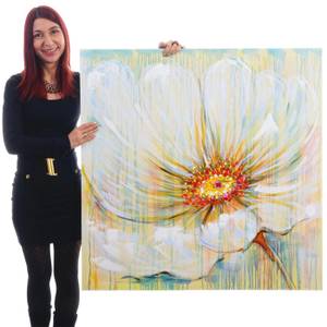 Ölgemälde Weiße Blume handgemalt Textil - 100 x 100 x 3 cm