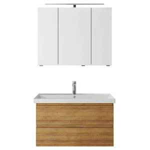 Badmöbel Set 3-teilig mit Becken Braun - Holzwerkstoff - 90 x 200 x 45 cm