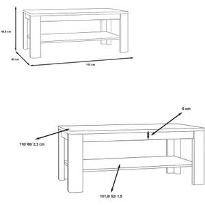 Table Basse Plateau laqué Blanc ALEXIANE Marron - Bois manufacturé - 110 x 45 x 60 cm