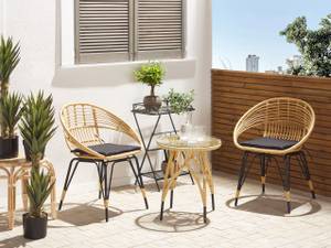 Bistro Set PELLARO 3-tlg Beige - Schwarz - Blau - Polyrattan - 65 x 80 x 52 cm