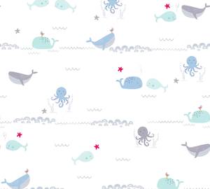 Kinderzimmertapete Tiere Blau Grau Weiß Blau - Grau - Grün - Rot - Weiß - Kunststoff - Textil - 53 x 1005 x 1 cm