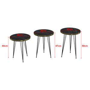 Set de 3 tables d'appoint Ryslinge ronde Imitation marbre noir - 36 x 50 x 36 cm