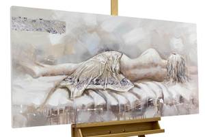 Tableau peint à la main Sans toi Beige - Bois massif - Textile - 120 x 60 x 4 cm