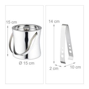 Eiswürfelbehälter mit Deckel und Zange Silber - Metall - 15 x 15 x 15 cm