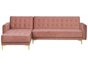 Ecksofa ABERDEEN Gold - Pink - Armlehne davorstehend links - Ecke davorstehend rechts - Schlaffunktion davorstehend rechts