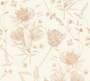 Tapete Floral Weiß Braun Beige - Braun - Orange - Weiß