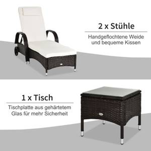 Sonnenliege-Set (3er-Set) 862-011BN Braun - Weiß - Polyrattan - 73 x 103 x 200 cm