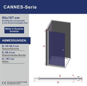 Glas Duschwand Drehtür CANNES-Serie Breite: 95 cm