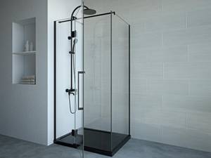 Duschwand mit Tür PRINCETON Schwarz - Metall - 80 x 190 x 100 cm