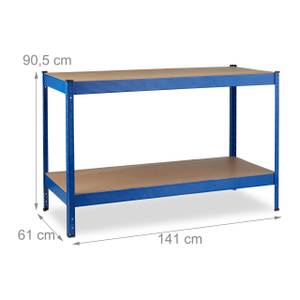 Werkbank mit 2 Ebenen Blau - Braun - Holzwerkstoff - Metall - 141 x 91 x 61 cm