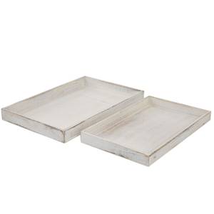 Schale H285 Tablett Shabby (2er Set) Weiß - Holzart/Dekor - Holz teilmassiv - 48 x 5 x 32 cm