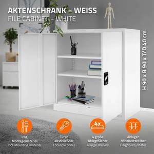 Aktenschrank abschließbar Weiß - 40 x 90 x 90 cm