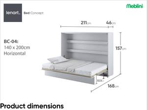 Schrankbett Bed Concept BC-04+Matratze Grau