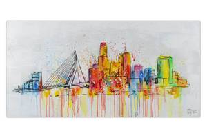 Tableau Rotterdam Skyline Silhouette Gris - Bois massif - Textile - 120 x 60 x 4 cm