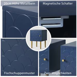 Nachttisch Ozean Blau - Holzwerkstoff - Metall - Massivholz - 35 x 50 x 35 cm
