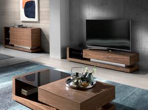 Meuble TV en bois noyer et vitrail noir Noir - Marron - Métal - Bois massif - Bois/Imitation - 200 x 38 x 45 cm